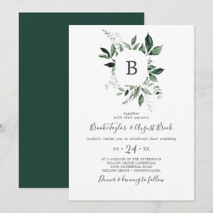 Emerald Greenery Monogram Wedding Einladung