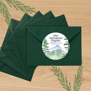 Emerald Greenery Mountain Pine Rustikale Hochzeit Runder Aufkleber