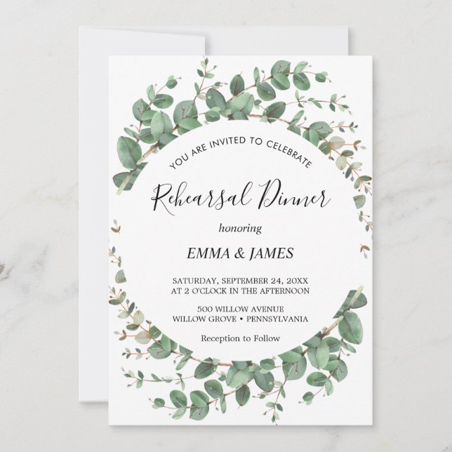 Emerald Greenery Probe Dinner Einladung (Vorderseite)