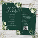 Emerald Greenery QR Code Wedding Save The Date<br><div class="desc">Diese elegante smaragdgrüne Blumenladen-die-Datum-Einladung kann mit Ihren Informationen in chic Typografie mit Ihrer Hochzeitswebsite QR-Code und Details auf der Rückseite personalisiert werden. Entwickelt von Thisisnotme©</div>