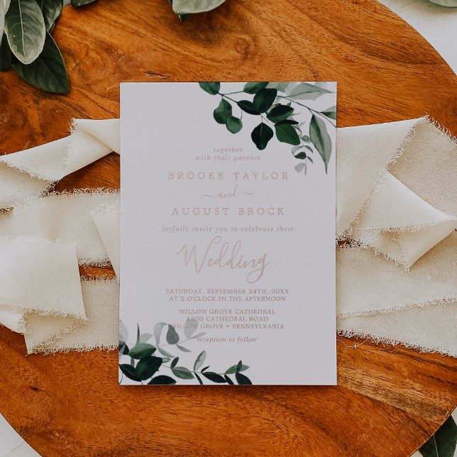 Emerald Greenery | Rose Gold Foil Wedding Folieneinladung (Von Creator hochgeladen)