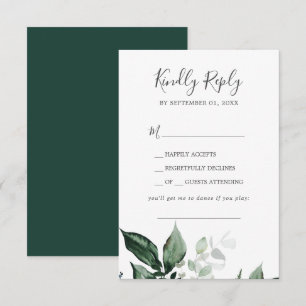 Emerald Greenery Song Request Wedding RSVP Card Karte
