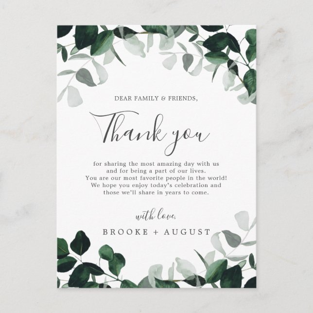 Emerald Greenery Vielen Dank Empfang Card Postkarte (Vorderseite)