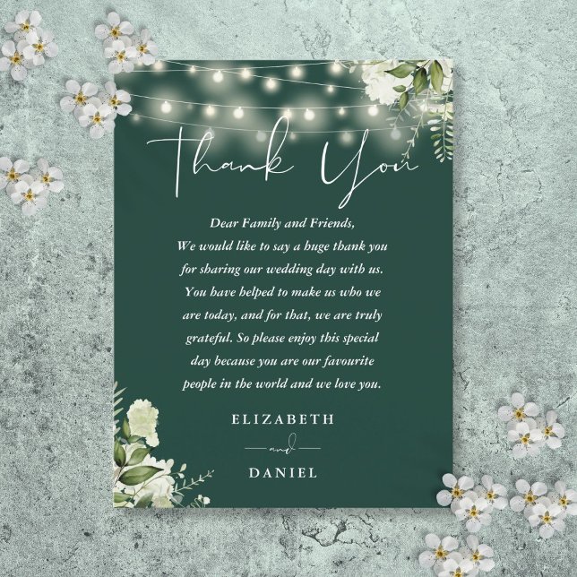 Emerald Greenery Vielen Dank für Ihre Hochzeit Pla Postkarte (Emerald Greenery Thank You Wedding Place Card)
