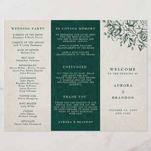 Emerald Greenery Vintag Botanical Wedding Program