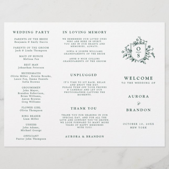 Emerald Greenery Vintag Botanical Wedding Program (Vorderseite)