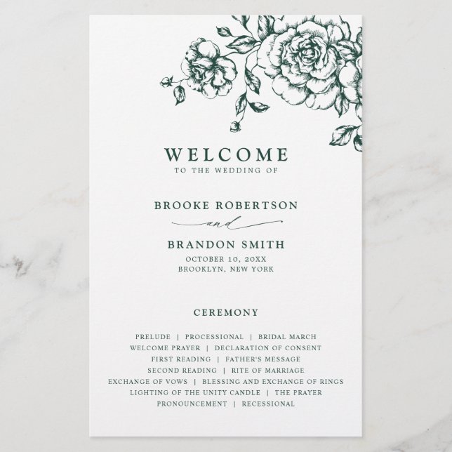 Emerald Greenery Vintag Botanical Wedding Program (Vorderseite)
