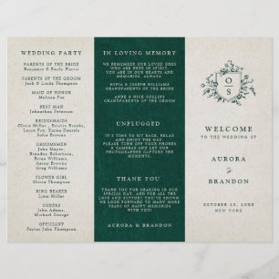 Emerald Greenery Vintag Botanical Wedding Program