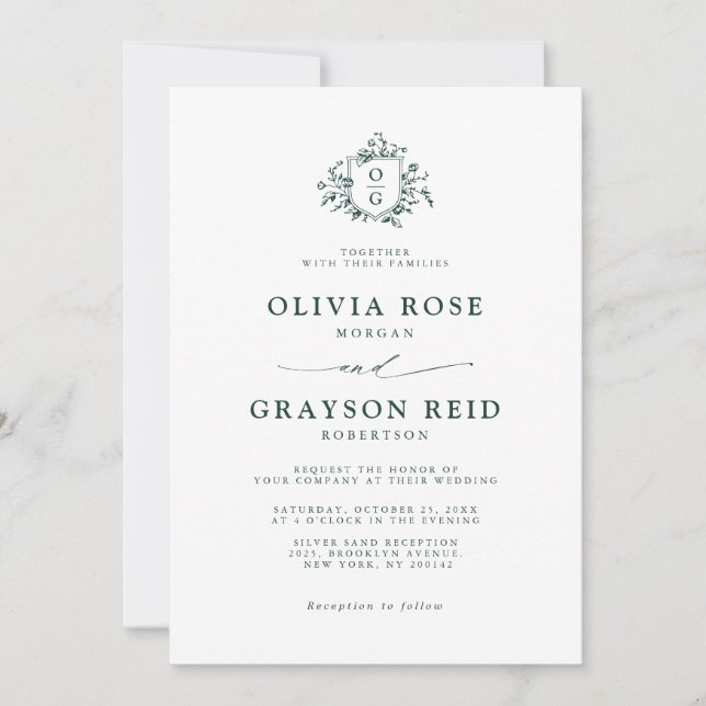 Emerald Greenery Vintag Botanische Hochzeit Einladung (Vorderseite)