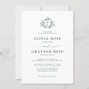 Emerald Greenery Vintag Botanische Hochzeit Einladung
