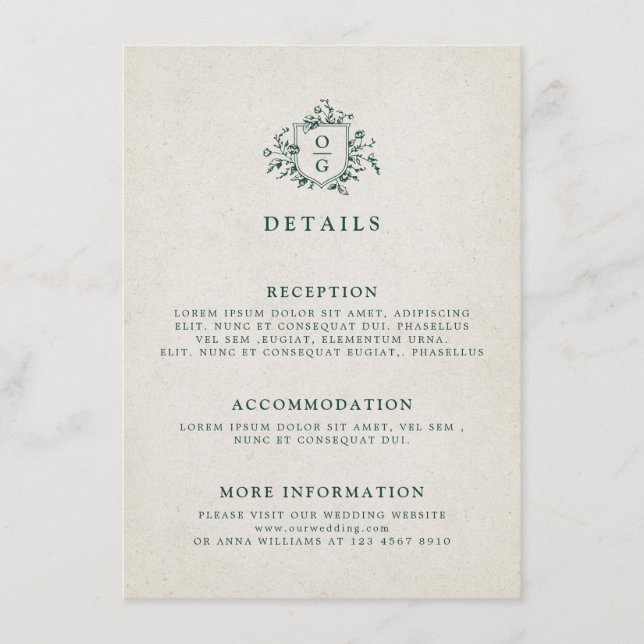 Emerald Greenery Vintage botanische Hochzeiten Det Begleitkarte (Vorderseite)