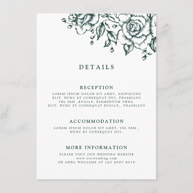 Emerald Greenery Vintage botanische Hochzeiten Det Begleitkarte (Vorderseite)