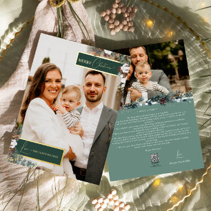 Emerald Greenery Vintage Weihnachtsfamilie Portrai Folien Feiertagskarte