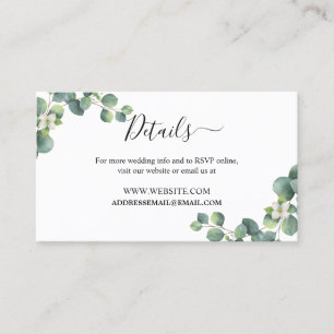 Emerald Greenery Wedding Website Details Card Visitenkarte