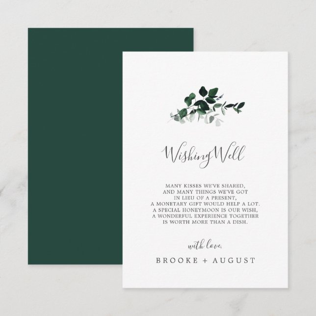 Emerald Greenery Wedding Wishing Well Card Begleitkarte (Vorne/Hinten)