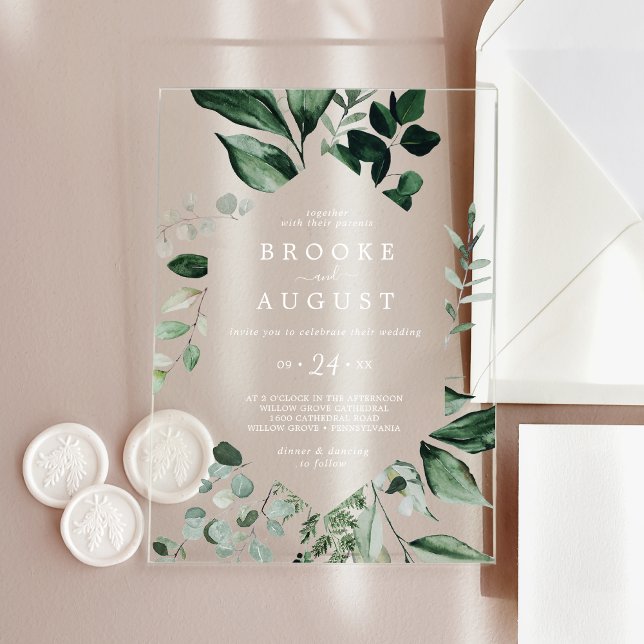 Emerald Greenery White Autumn Woodland Wedding Acryleinladungen (Emerald Greenery White Autumn Woodland Wedding Acrylic Invitations)