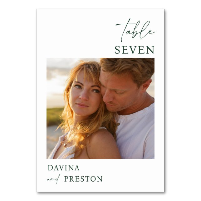 Emerald Greenn Script MINIMAL FOTO Tischnummer (Vorderseite)