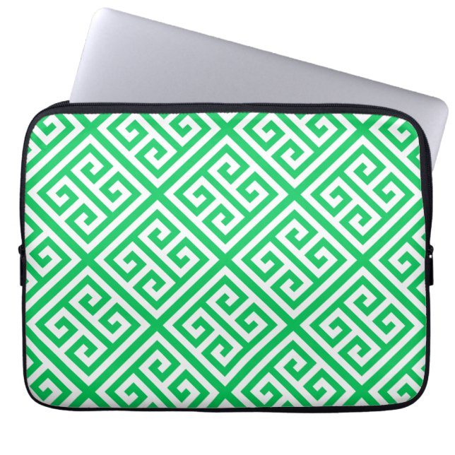 Emerald Grn White Med Greek Key Diag T Muster #1 Laptopschutzhülle (Vorderseite)