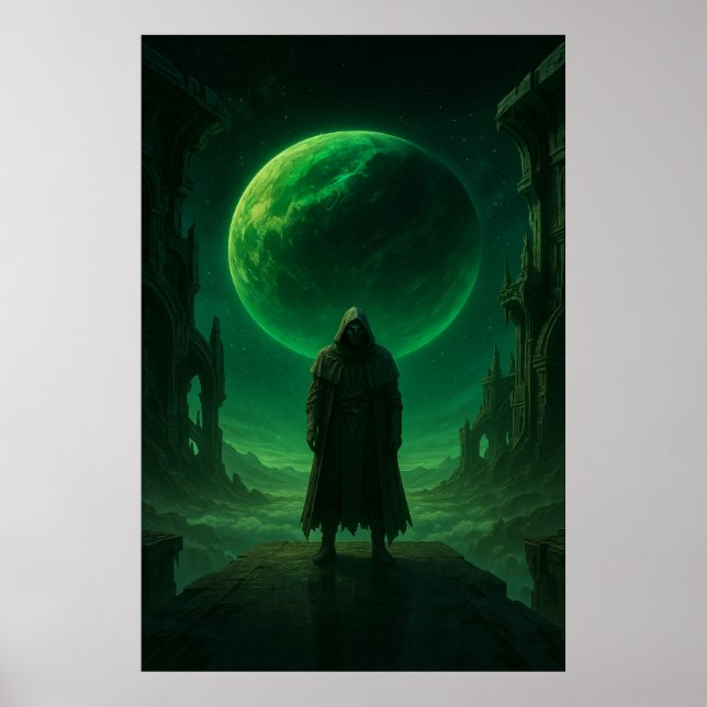 Emerald Guardian — Dark Cosmic Fantasy Art Poster (Vorne)