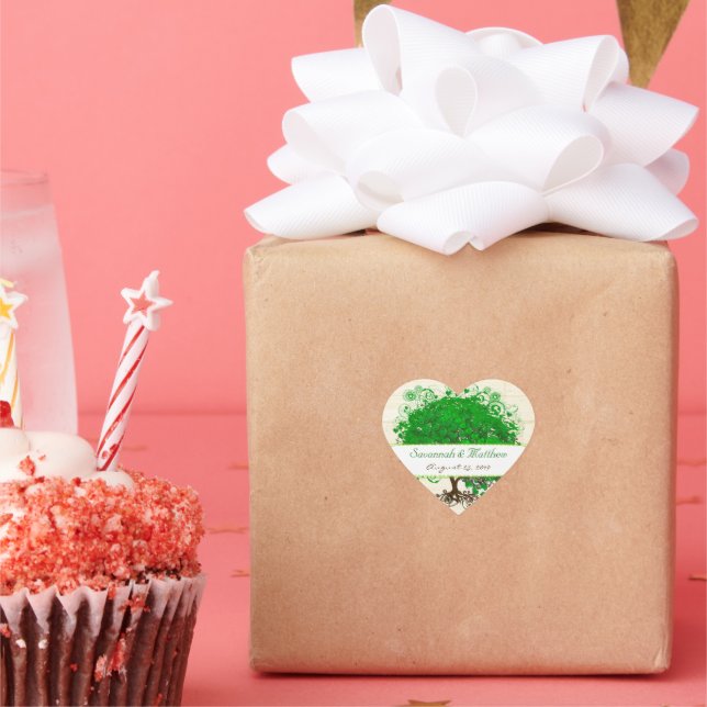 Emerald Heart Leaf Tree Barn Wood Wedding Siegel Herz-Aufkleber (Party)