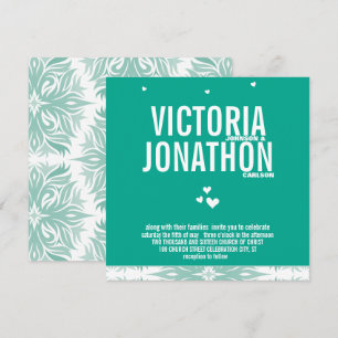 Emerald Heart Modern Floral Typografy Wedding Einladung