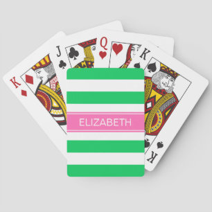 Emerald Horz Preppy Strip Hot Pink Name Monogram Spielkarten