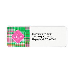 Emerald Hot Pink Preppy Patchwork Madras Monogram