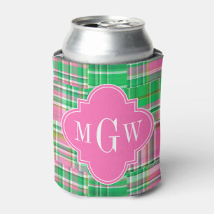 Emerald Hot Pink Preppy Patchwork Madras Monogram Dosenkühler