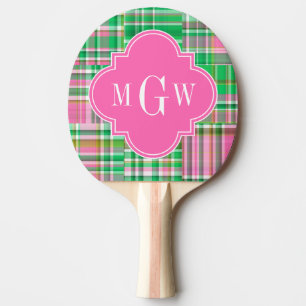 Emerald Hot Pink Preppy Patchwork Madras Monogram Tischtennis Schläger