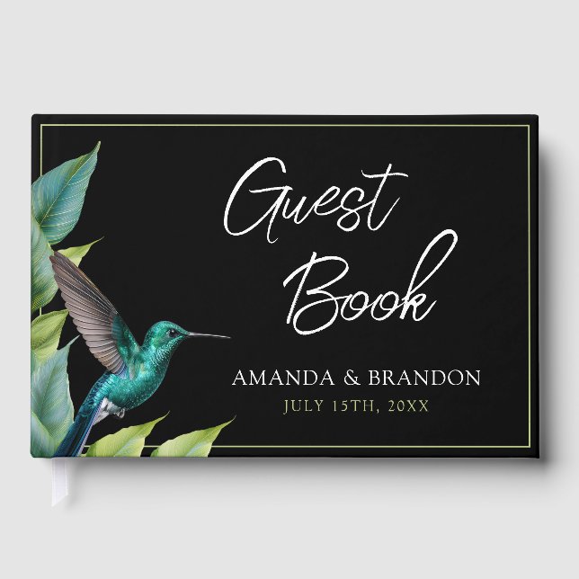 Emerald Hummingbird Tropical Blätter Wedding Gästebuch (Vorderseite)