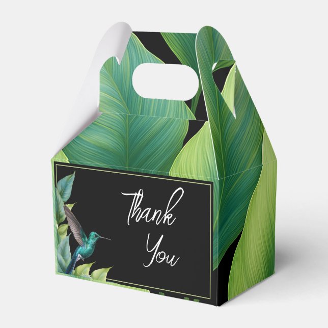 Emerald Hummingbird Tropical Blätter Wedding Geschenkschachtel (Vorderseite)