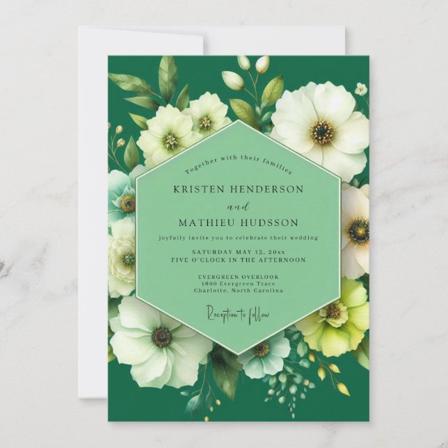 Emerald Ivory Anemone Wedding Einladung (Vorderseite)