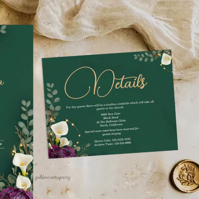 Emerald & Ivory Botanical Elegance Wedding Begleitkarte (Emerald & Ivory Botanical Elegance Wedding Enclosure Card)