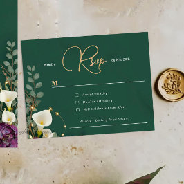 Emerald & Ivory Botanical Elegance Wedding RSVP Karte