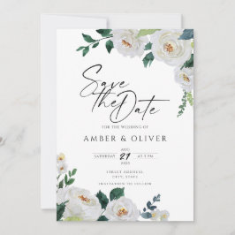 Emerald Ivory White Elegant Floral Save the Date Einladung