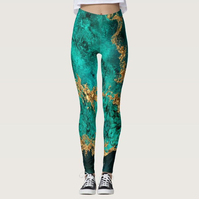Emerald Jade Gold Spritzer Abstrakt Leggings (Vorderseite)