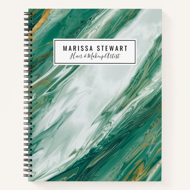 Emerald Jade Green Gold mit lackiertem Marmor Notizbuch (Vorderseite)