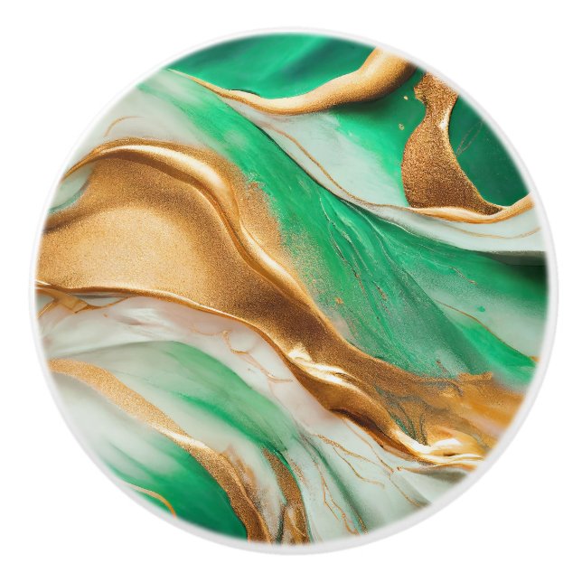 Emerald Jade Green und Gold Abstrakt Art Keramikknauf (Vorderseite)