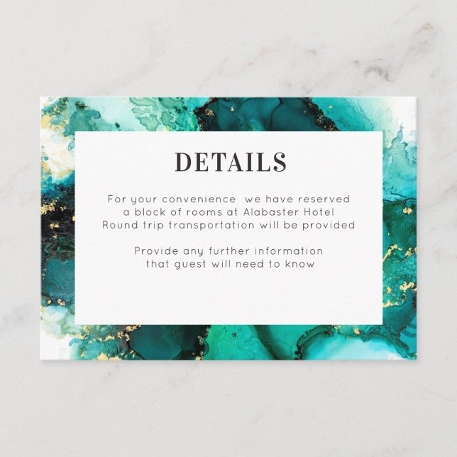 Emerald Jewel Tone Wedding Details Card Begleitkarte (Vorderseite)