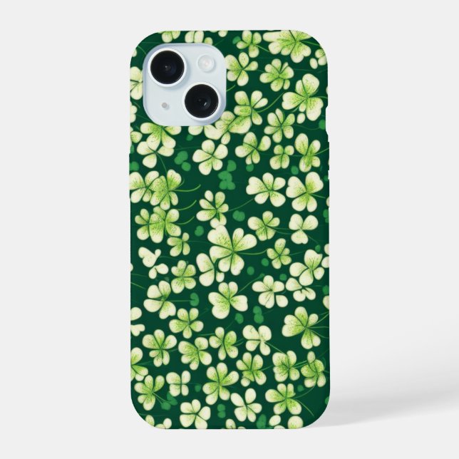 Emerald Kleeblatt Tapestry: Dunkle grüne Freude iPhone 15 Hülle (Rückseite)