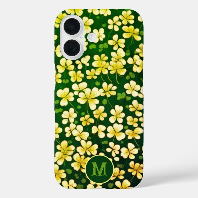 Emerald Kleeblatt Tapestry: Dunkle grüne Freude iPhone 16 Hülle (Rückseite)