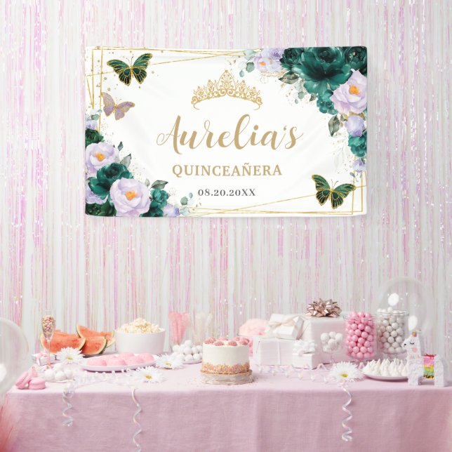 Emerald Lila Floral Butterfells Begrüßungskulisse Banner (Party)