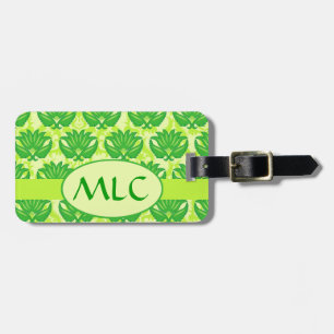 Emerald Lime Green Art Nouveau Damask Monogram Gepäckanhänger