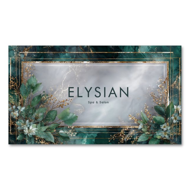 Emerald Marble Eucalyptus Gold Foliage Frame Magnetische Visitenkarte (Vorderseite)