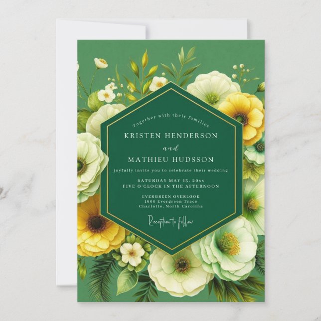 Emerald-Marigold-Blütenhochzeit Einladung (Vorderseite)
