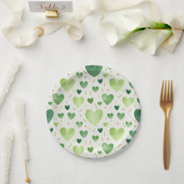 Emerald Meadows Watercolor Heart Pattern Pappteller