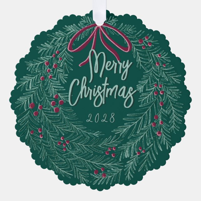 Emerald Merry Christmas Photo Wreath  Ornament Karte (Vorderseite)