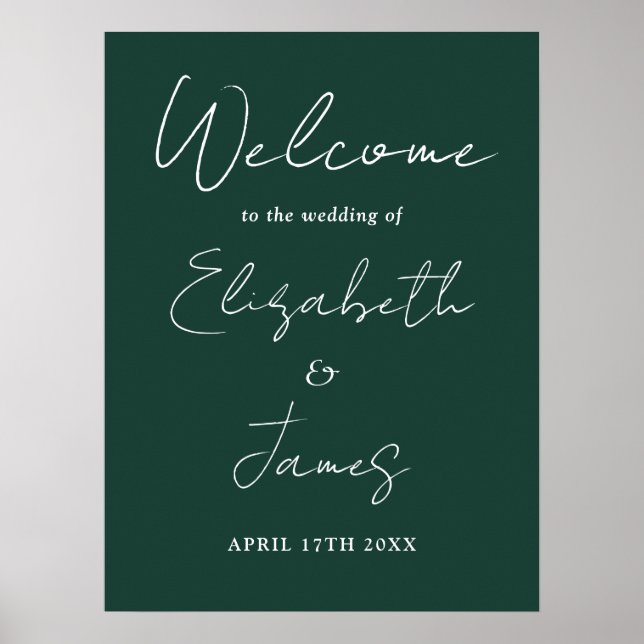 Emerald Minimalistisch Script Wedding Willkommensz Poster (Vorne)
