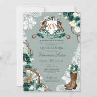 Emerald Mint Green Floral Wappen Charro Quinceaner