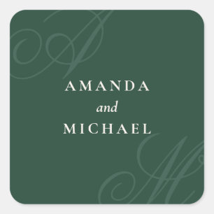 Emerald Modern Edge-elegante Monogram-Hochzeit Quadratischer Aufkleber